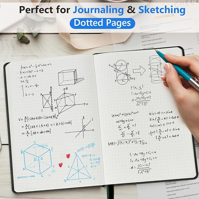 PERCUN A5 Dotted Journal Notebook, Leather Hardcover Notebook 5.9"×8.5" | 160 Dotted Pages Journal for Women & Men, Dot Grid Notebook for Writing, Work, School, Travel Daily Diary, Bullet Journaling
