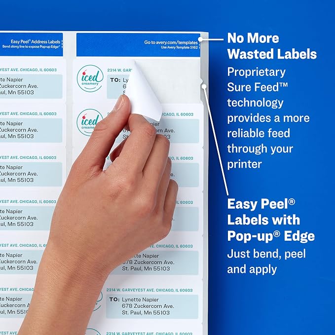 Avery Printable Return Address Labels with Sure Feed, 2/3" x 1-3/4", Glossy Clear, 600 Blank Mailing Labels (06520)