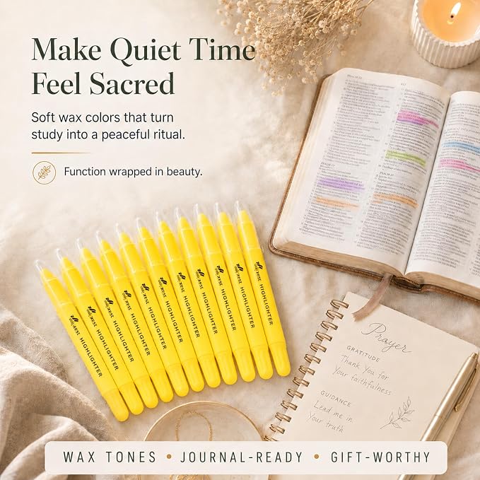 10 Pack Bible Safe Highlighters - Yellow Color, Wax Highlighters | No Bleed, Scripture Markers for Journaling, Study Accessories and School Supplies