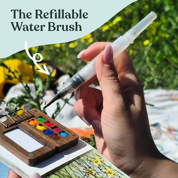 Original Tobios Watercolor Brush Pens Set – 4 Refillable Water Pens for Artists, Adults & Beginners, Leakproof Brush Tips for Blending, Calligraphy & Adult Coloring, Portable Paint Brush Set, Art Gift