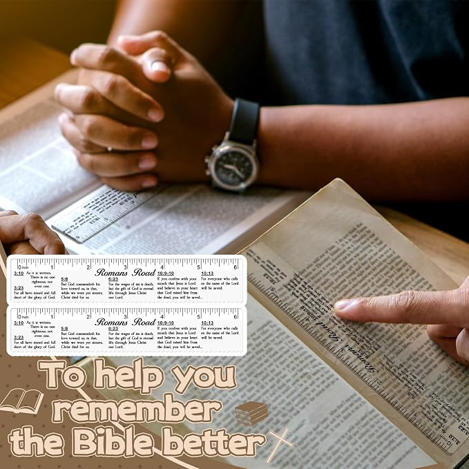 24 Pcs Clear Bible Verses Ruler with Scalloped Edge 6 Inch Christian Rulers with Books of the Bible for School Classrooms,Multitool or Bookmark(Romans Road)