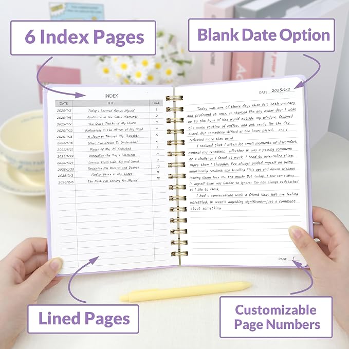 SUNEE Lined Spiral Journal Notebook for Women, 146 Pages College Ruled Hardcover Journaling Notebook for Work, Note Taking and Office School Supplies, A5 - Purple