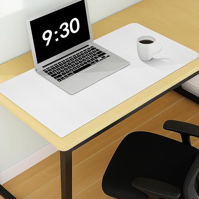 Warmstar Leather Table Cover 36 x48 Inch, 1.8MM Thick PVC Table Protector Waterproof, Desk Cover Protector Non-Slip Table Pad for Kitchen, Dresser, Gaming Desk,Dining Room Table，White