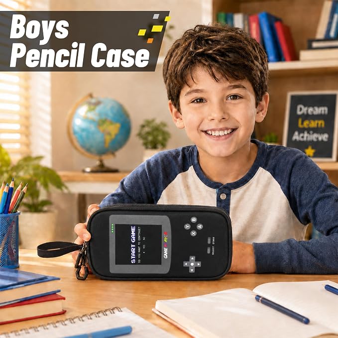 Pencil Case for Boys, Large Capacity Pencil Pouch with Zipper Compartments, Gamer Pen Bag Organizer for School Kids Teens