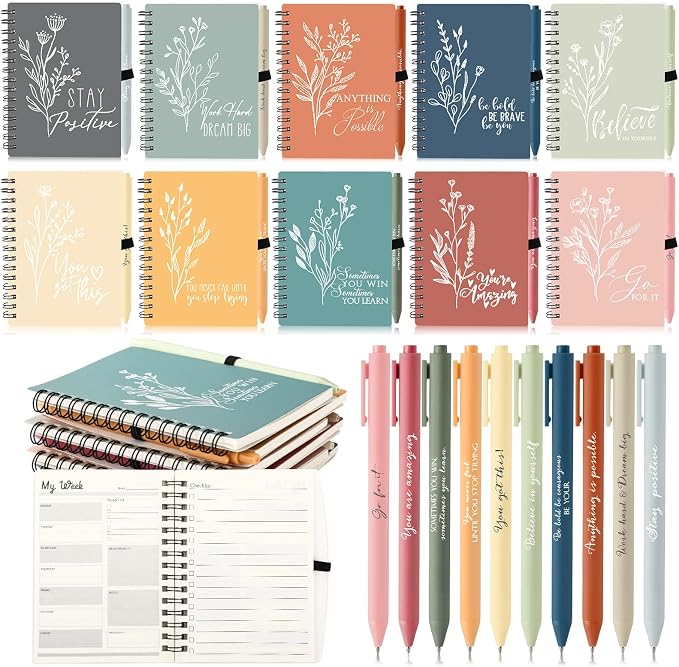 Resurhang 40 Pcs 20 Sets Inspirational Small Spiral Notebooks Pens, Morandi | Back to School Gifts for Teacher Students, Employee Appreciation Gifts Bulk, Mini Flower Pocket Journals, for Office Staff