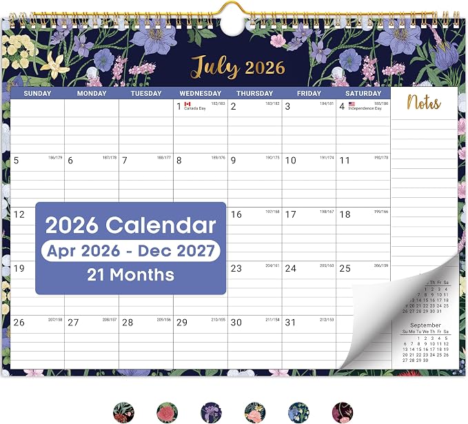 Calendar 2026-2027, 21-Month Wall Calendar Runs from Apr 2026 to Dec 2027,11.5" x 14.7",Large Monthly Calendar with Twin-Wire Binding, Perfect for Home or Office - Midnight Garden