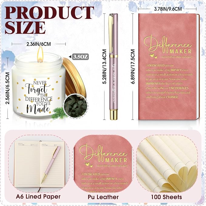 Vesici 4 Pcs Difference Maker Gift Set Mug Notebook Candle Pen,Pink,Word