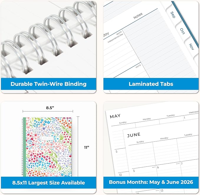 Blue Sky 2026-2027 Weekly & Monthly Academic Planner, 8.5"x11" Ditsy Dapple | July 2026 - June 2027, Clear Pocket Cover, Wirebound, Laminated Tabs, Storage Pocket, Academic Year