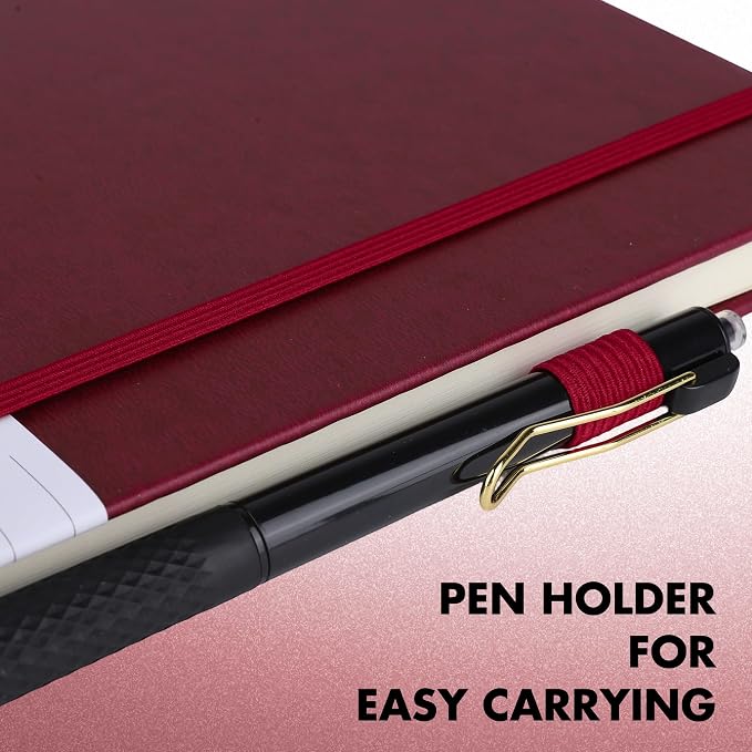 Aodaer 30 Set Lined Notebook Journals with Pens A5 Notebooks 100 GSM College Ruled Hardcover Notebook PU Leather Notepad with Pen Holder for Office School, 5.7 x 8.3 Inches, Burgundy