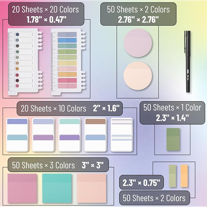 Mr. Pen- Transparent Sticky Notes Set, 1000 Sheets | Transparent Sticky Notes Tabs with Marker Pen for Bible Study, Office, School, Planning, Journaling & Organization