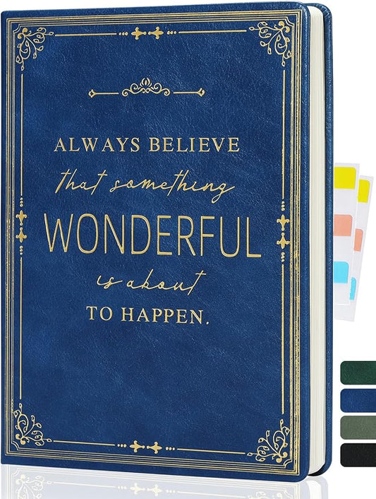 Lined Journal Notebook for Work With Sticky Dividers, 5.75'' X 8.6'' Blue Hardcover Notebook for Writing, 200 Pages Thick Travel Daily Journal, College Ruled Notebook for Women Men, School Supplies