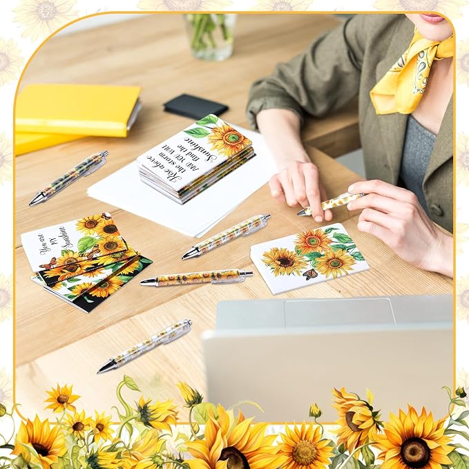 Pasimy 48 Pcs Sunflower Notebooks and Pen Set, Sunflower Mini Notepad Sunflower Party Ballpoint Pen Vintage Gift Favor for Office Home Summer Birthday Party Gift Supplies Decor