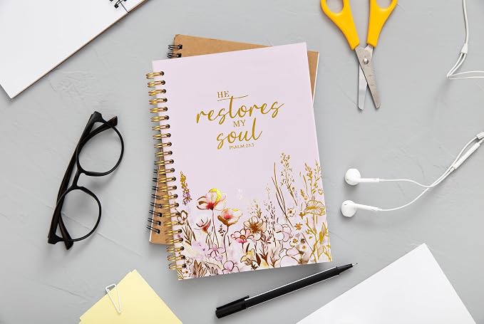 Christian Women's Notebook With Gold Foil, Christian Gift Diary, Women's Prayer Diary, Exquisite Bible Notebook, Psalm 23:3 "He Restores My Soul, 5.5 X 8.3
