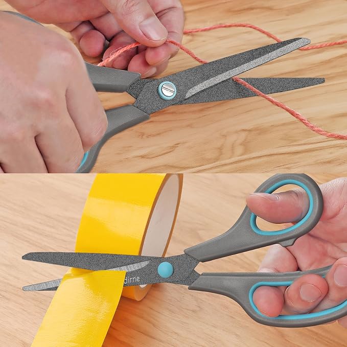 Asdirne Teflon Coating Scissors, Stainless Steel Blades, Soft Grip Handle, Suitable for Households,Offices and Schools, All Purpose, Blue/Grey, 21.5 cm