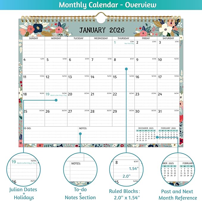 Wall Calendar 2026-2027 – 2 Year Calendar 2026-2027, 14.57 x 11.42 In, Jan 2026 - Dec 2027, 2026 Calendar 24 Months, Monthly 2026, with Ruled Blocks, Thick Paper, Holidays, To-do List ＆ Notes