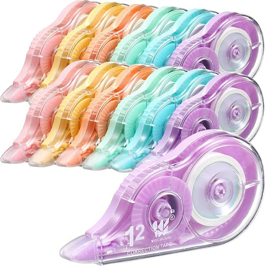 Yexiya 12 Pcs Correction Tape Eraser 0.2 Inch x 39.4 Feet White Tape Original Correction Wide Eraser Easy to Use Applicator for Back to School Supplies Student Study Supply(Rainbow Color)