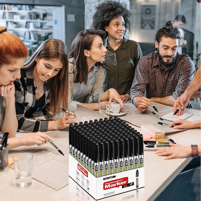 SFAIH 200 Black Permanent Markers Bulk -1s Quick Drying, Fine Point Markers for Write Mark, School, Office, Warehouse, Business, Logistics, Durable, Waterproof Ink on Paper, Plastic, Metal, Cardboard