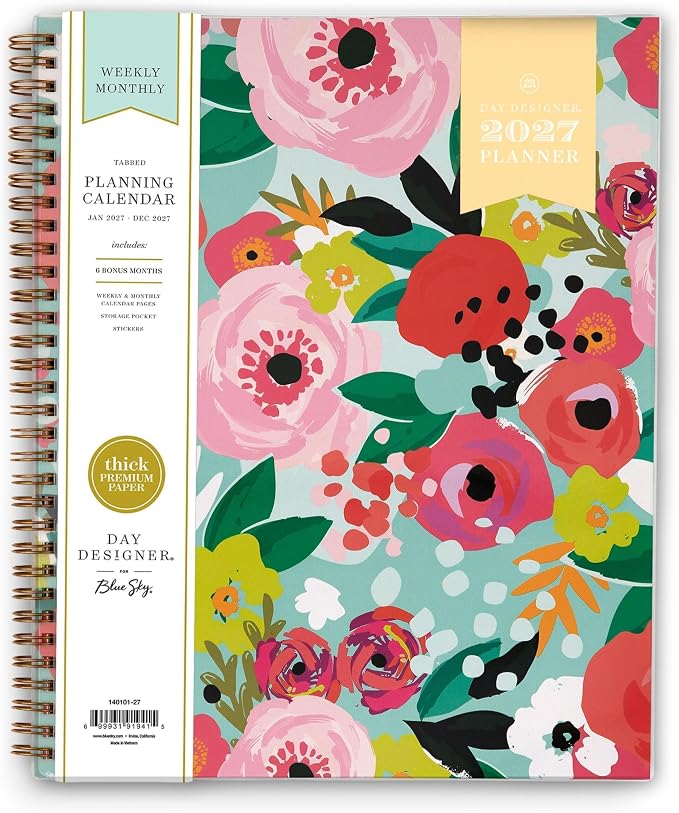 Blue Sky 2027 Weekly & Monthly Planner, 8.5"x11", Secret Garden Mint | January 2027 - December 2027, Flexible Cover, Durable Twin Wire Binding, Storage Pocket, Stickers, Day Designer