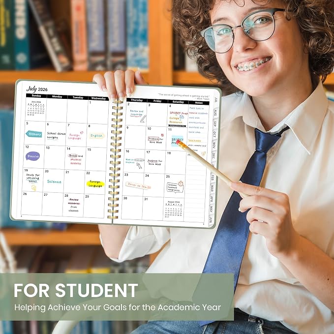 Planner 2026-2027 for Women & Men, Academic Monthly and Weekly Calendar Planner, Jul 2026 - Jun 2027, A5 (6.3" x 8.5"), Teacher Student Planning Book with Tabs, Ideal for Office School Supplies - Green