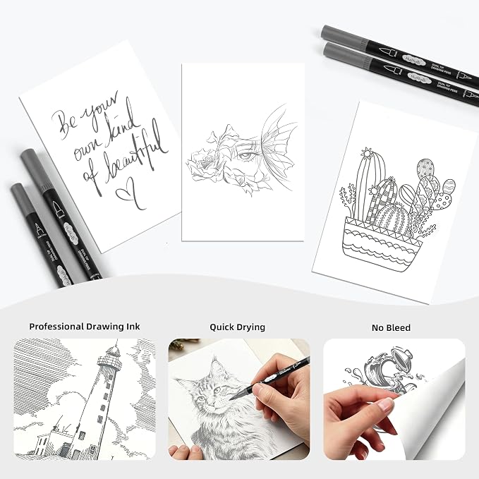 10 Pack Gray Markers for Coloring,1-6mm Dual Brush Pens with 0.4mm Fine Tip Markers,Gray Drawing Pens for Art Drawing Sketching Calligraphy