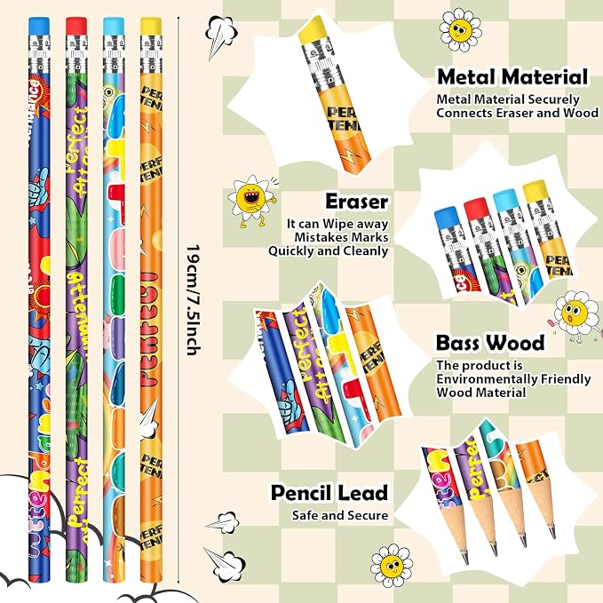 Handepo 72 Pcs Attendance Pencils with Eraser Bulk Back to School Assorted Wooden Pencils Student Preschool Kindergarten Primary School Classroom Carnival Prize Educational Geography Learning Tool
