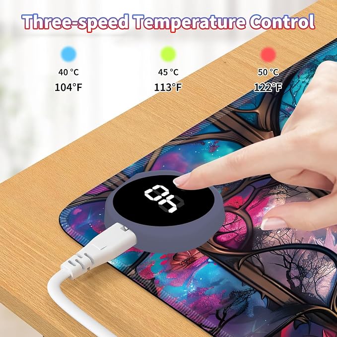 Heated Desk Pad Large Mouse Pad 23.6 x 14.1 inch with 3 Levels Heating & Auto Shut-Off Warm Mouse pad PU Leather Computer Mousepad for Home Office Work - Galaxy Tree Moon