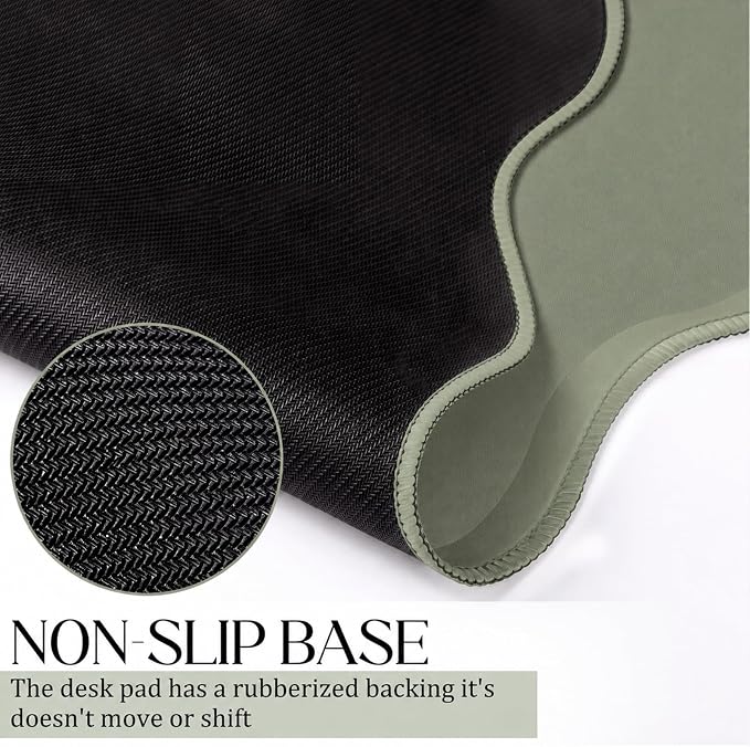 Hahafelt Scalloped Desk Mat Large Desk Pad Cute Coquette Table Mat Back to School Preppy Table Make up Pad Nonslip Graduation Gift with Stitching Waterproof Gaming(Sage Green,31.5 x 15.8 Inches)