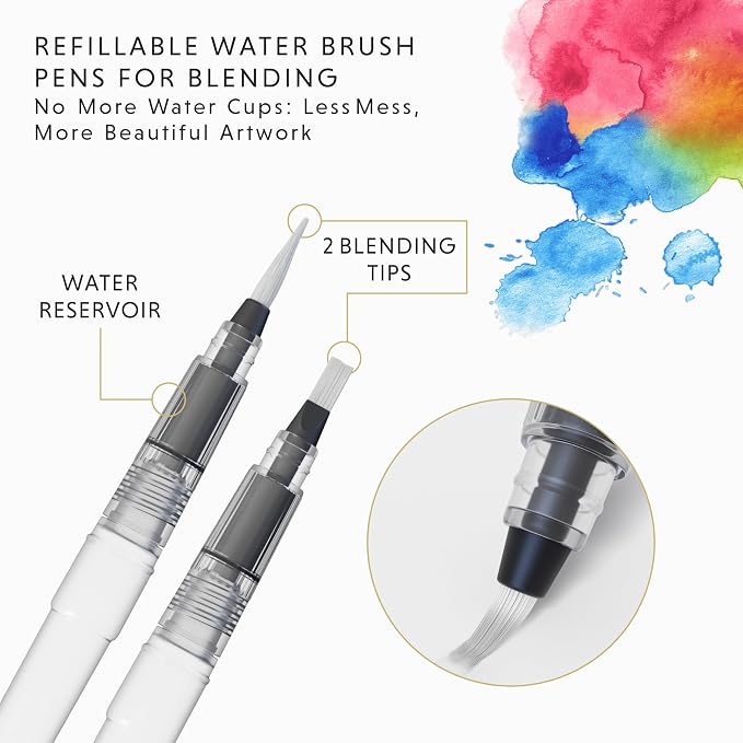 DOODLE HOG 48 Premium Watercolor Pens +2 Highly Blendable Watercolor Markers, Flexible Tip Brush Pens for Drawing and Illustration, Art Supplies for Adults, Gift Box