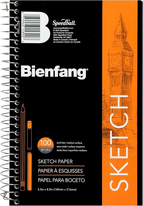 Bienfang Sketch Pad 5.5x8.5 Inch, 100 Sheets of 60lb 90gsm Art Paper, Spiral Bound Sketch Book Drawing Notebook