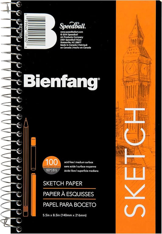 Bienfang Sketch Pad 5.5x8.5 Inch, 100 Sheets of 60lb 90gsm Art Paper, Spiral Bound Sketch Book Drawing Notebook