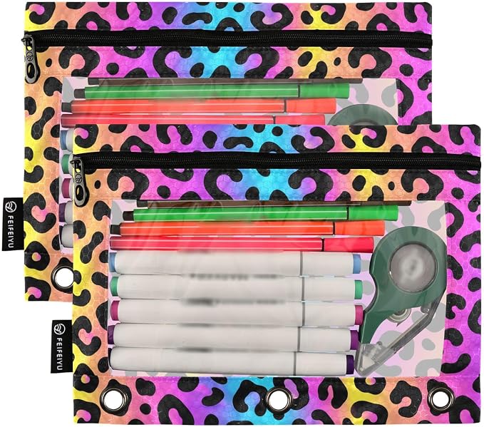ALAZA Pencil Pouch for 3 Ring Binder Leopard Print Colorful Cheetah