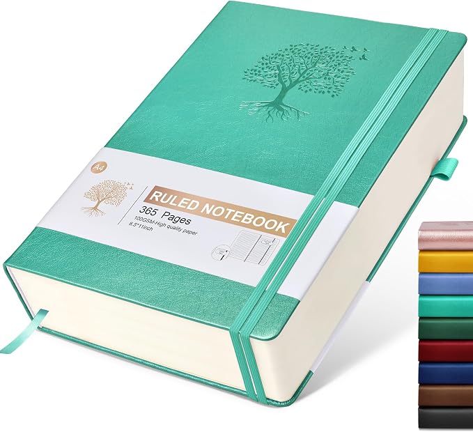 Lined Journal Notebook, 365 Pages A4 Large Journals for Writing Ruled Notebook, Hardcover Leather Journal for Women Men, Daily Notebook for Work, Note Taking, 100Gsm Thick Paper ( 8.5" x 11" Teal)