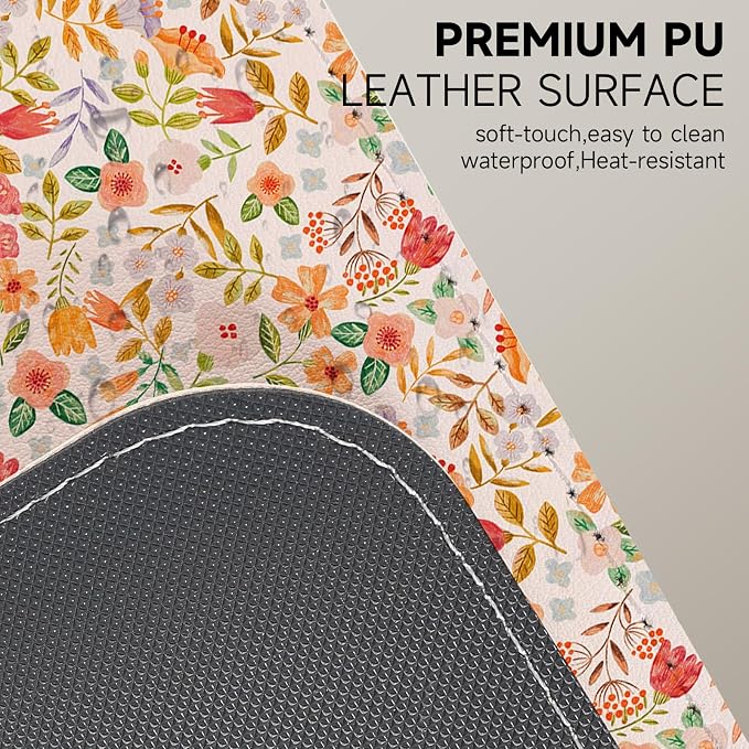 Botanical Floral Desk Pad Blotter,Large Mouse Pad 35 x 17in,PU Leather Desk Mat Writing Pad Protector, Non-Slip Waterprrof,Desktop Decor for Home Office & Gamers Women Girls (Spring Flower)