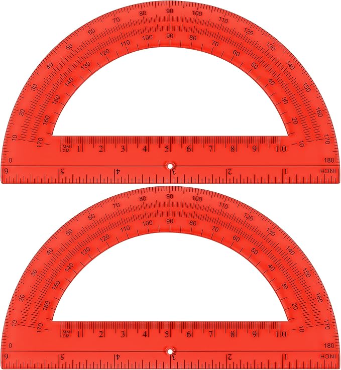 Unjoo Plastic Protractor 6 Inch Math Protractors 180 Degrees, 2 Pack (Red) | Transparent Protractor for Geometry Classroom Student School, Office Supplies