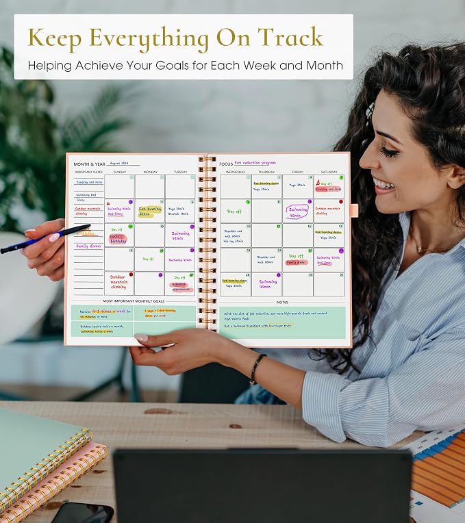 Undated Weekly and Monthly Planner, B5 Large Weekly To Do List Notebook with Goal & Habit Tracker Organizer, Hardcover Spiral Bound Blank Monthly Planners for Work School Home 7.4" x 9.64" Pink