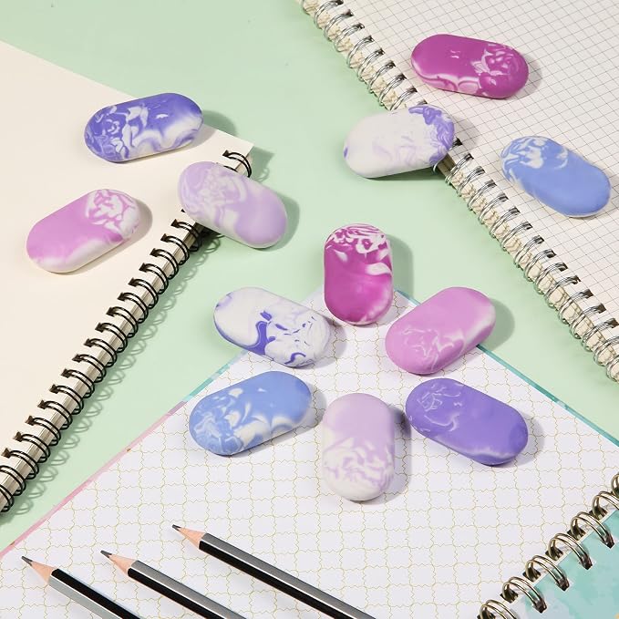 Mr. Pen- Marble Pencil Erasers, 12 Pack, 1" x 2" | Soft Rubber Marble Pencil Erasers for School, Office, Art Sketching, Homework, Exams, Clean Smudge-Free Correction