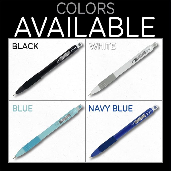 Zebra Pen, Z-Grip Mechanical Pencil, Comfort Grip, 0.7mm Lead, #2 HB, Pre-Loaded with Lead and Eraser, for School, Office, Everyday Use, Refillable, Black Barrel, 10-Pack, (50401)