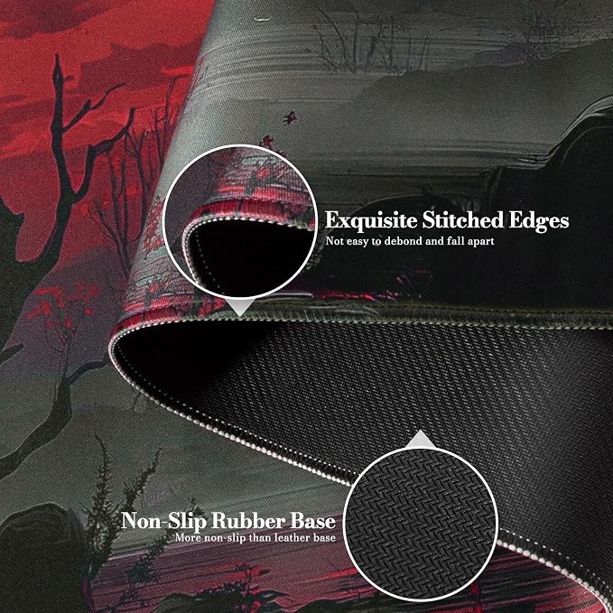 iCasso Desk Protector Mat, Large Japanese Mouse Pad, Stable Rubber Base Mousepad with Stitched Edges, Keyboard Mouse Mat Desk Pad for Work, Game, Office, Home(Full Moon)