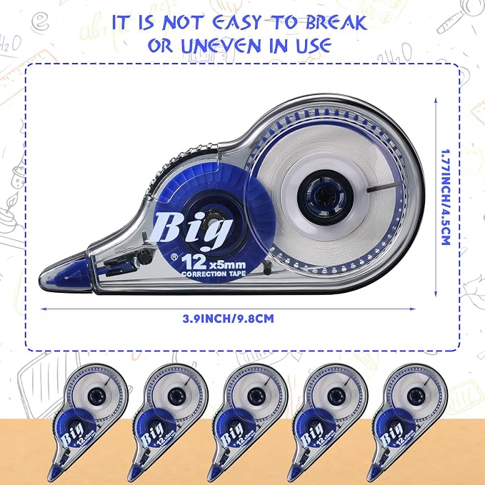 Chivao 100 Pack White Correction Tape, Classroom Correction Tape Wipe Out Easy to Use Applicator Translucent Dispenser Shows for School Office Note Journal, 0.2 Inch x 39.4 Feet