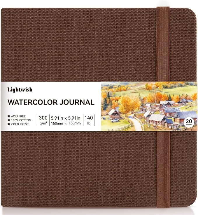 Watercolor Journal - 100% Cotton Cold Press Paper | 20 Sheets 40 Pages | 300GSM (140lb) | Linen Cotton Cover Watercolor Sketch Books for Artists Painting,Mixed Media 5.91 x5.91 in