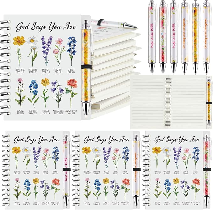 Colarr 12 Sets Christian Notebooks Bulk Christian Gifts for Women Pen and Notebook Gift Set Religious Prayer Journal for Woman Church Scripture Note Books with Bible Verse Pens(God Say)