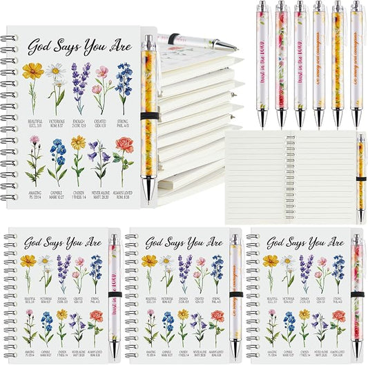 Colarr 12 Sets Christian Notebooks Bulk Christian Gifts for Women Pen and Notebook Gift Set Religious Prayer Journal for Woman Church Scripture Note Books with Bible Verse Pens(God Say)