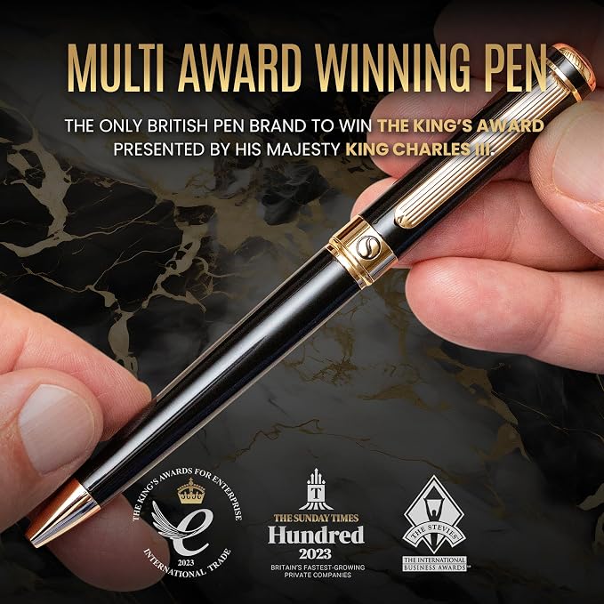 Scriveiner Black Lacquer Ballpoint Pen -Stunning Luxury Pen, Real Gold Plating, Schmidt Black Refill, Best Gift Set for Men & Women, Professional Executive Office, Nice Fancy Designer Pens