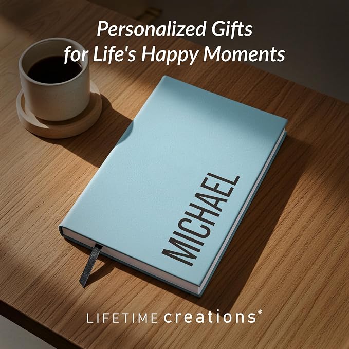 Lifetime Creations Custom Notebook (Dark Brown, Vertical Name) - Personalized Hardcover Vegan Leather Writing Journal, Business Meeting Notebook Gift for Professionals, Hard Cover Notepad