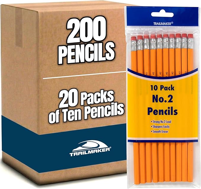 Trail maker Pencils, 200 Count Wood Cased Unsharpened #2 Yellow Pencils in Bulk for School Supplies, Teacher Supplies, Classroom, Kids, Office