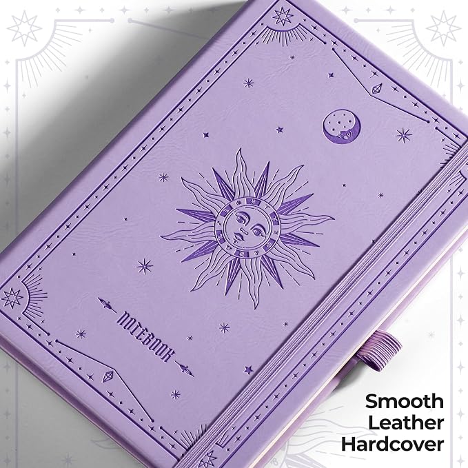 EMSHOI Dotted Journal Notebook, 320 Pages, A5 Size (5.7'' x 8.3'') | Leather Hardcover, 100 GSM Thick Paper, for Journaling, Planning, Tracking & Sketching, Sun Debossed (Light Purple)