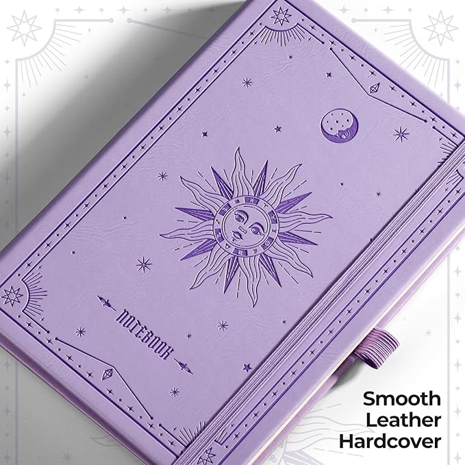 EMSHOI Blank Journal Notebook, 320 Pages, A5 Size (5.7'' x 8.3'') | Leather Hardcover, 100 GSM Thick Paper, Unlined, Plain, for Sketching, Drawing, Painting, Sun Debossed (Light Purple)