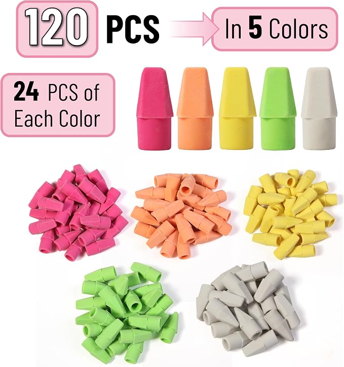 Mr. Pen- Pencil Erasers Toppers, 120 Pack, Colorful, Latex Free, No Smudge | Mr Pen Erasers for Pencils
