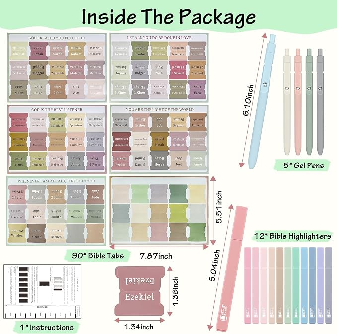 DazSpirit Bible Journaling Kit, Bible Study Supplies Set for Women & Men | 12 Pastel No Bleed Highlighters and 5 Black Pens & Laminated Tabs, Bible Essentials, Christian Gifts