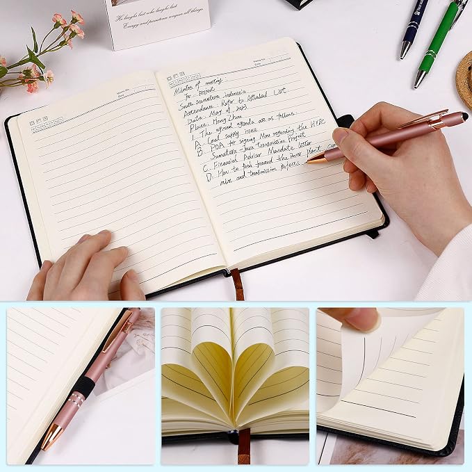 Business Notebook for Men Women, A5 Journal Notebook with A-Z , Dual-Sided Writing Paper Notebook with Dividers, Travel Journal for Teens, 200 Pages Leather Journal for Writing, Work, Meetings Black,O